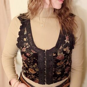 Free People Black Floral Lace Crop Top